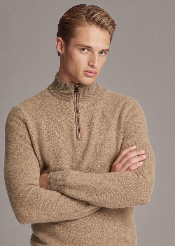 Ralph Lauren Cashmere Quarter-Zip Striktrøje Herre Danmark (DWTSJ5906)